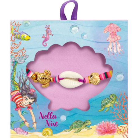 Buntes Kinderarmband mit Muschel- und Schildkrötenanhänger in ozeanischem Paket mit Meerjungfrauen und Meeresmotiven.
