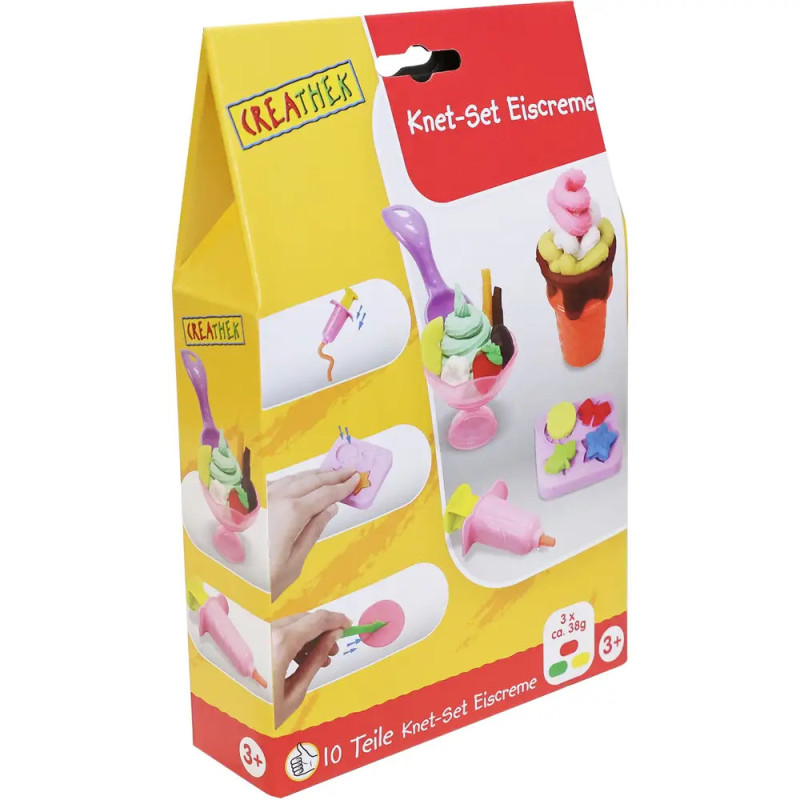 Farbenfrohes Creathek Knete-Set Eiscreme: Bastelbox mit Knete und Werkzeugen für Kinder ab 3 Jahren.