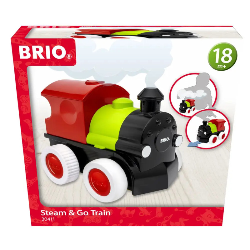 BRIO Steam & Go Spielzeugzug, rot-schwarze Verpackung, geeignet ab 18 Monaten. BRIO Steam & Go Spielzeugzug, rot-schwarze Verpackung, geeignet ab 18 Monaten.