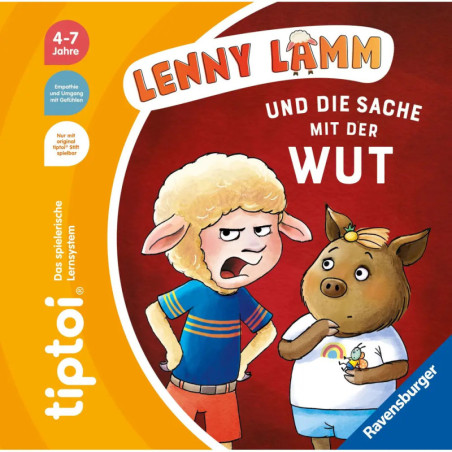 Umschlag: Ein wütendes Schaf und ein erstauntes Schwein vor rotem Hintergrund. Titel: Lenny Lamm und die Sache mit der Wut. Umschlag: Ein wütendes Schaf und ein erstauntes Schwein vor rotem Hintergrund. Titel: Lenny Lamm und die Sache mit der Wut.
