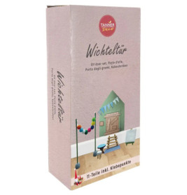 Box des Tanner Deco Elf Door Sets mit einer Miniatur-Grüntür und passendem Deko-Zubehör.