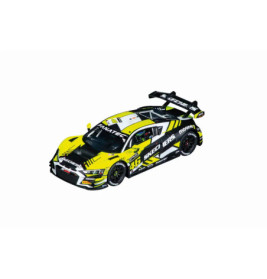 Gelb-schwarzer Rennwagen mit auffälligen Sponsorenlogos und großem Heckflügel aus der Vogelperspektive.