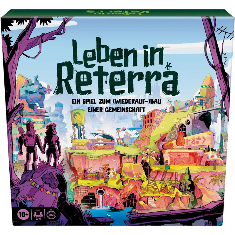 Bunte Spielbox von Leben in Reterra mit lebendiger postapokalyptischer Gemeinschaftsszene.