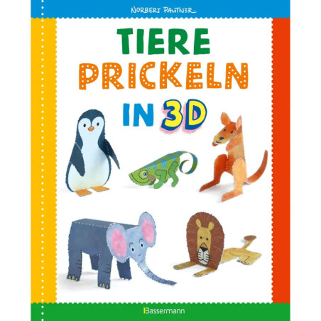 Buchcover mit 3D-Tierillustrationen von Pinguin, Chamäleon, Känguru, Elefant und Löwe.