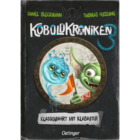 Cover von Koboldkroniken 3 mit grünem Kobold und blauem Wasserwesen, beide lächeln in einer Bullauge.
