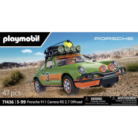 Playmobil Porsche 911 Carrera RS 2.7 Offroad-Set, 47 Teile, für Kinder ab 5 Jahren, dargestellt in der Wüste.