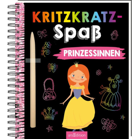 Spiralblock mit Kritzkratz-Spaß Prinzessinnen-Cover, zeigt eine Prinzessin und Kratzkunst-Motive.
