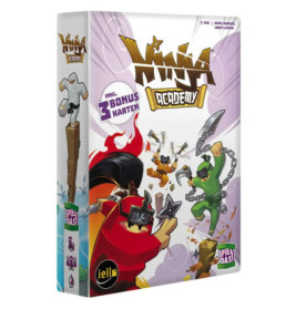 Bunte Ninja Academy Brettspiel-Box mit Cartoon-Ninjas in Actionposen und dynamisch-verspieltem Design.