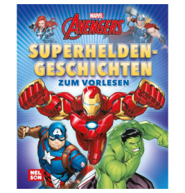 Cover eines Marvel Avengers-Buchs mit Illustrationen von Iron Man, Captain America, Hulk, Thor und Black Widow.