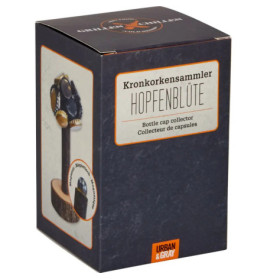 Hopfenblüte Kronkorkensammler in Schachtel, Produktabbildung ist auf der Verpackung zu sehen.