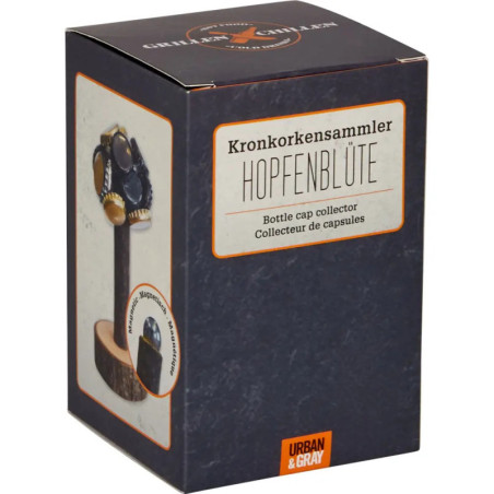 Hopfenblüte Kronkorkensammler in Schachtel, Produktabbildung ist auf der Verpackung zu sehen.