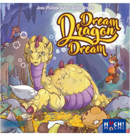 Ein gelber Drache mit roten Flecken und Waldbewohnern versammelt sich unter dem Titel Dream Dragon Dream im Wald.