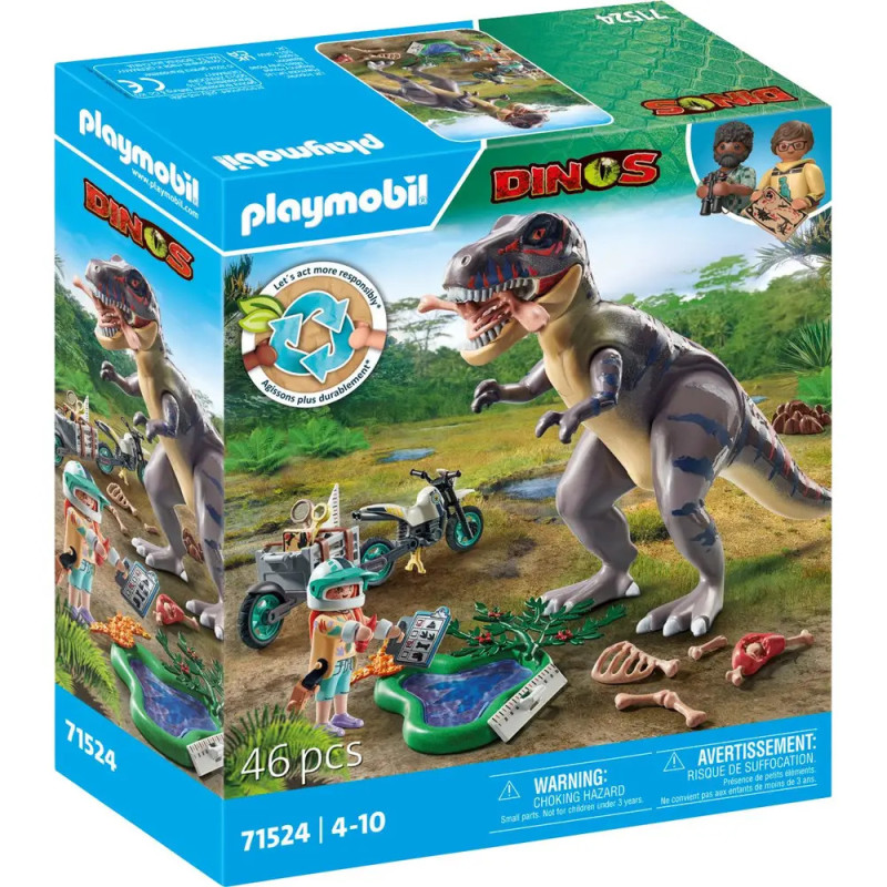 Playmobil Dinos Set mit T-Rex, Figuren, Motorrad und Zubehör. Die Box enthält insgesamt 46 Teile. Playmobil Dinos Set mit T-Rex, Figuren, Motorrad und Zubehör. Die Box enthält insgesamt 46 Teile.