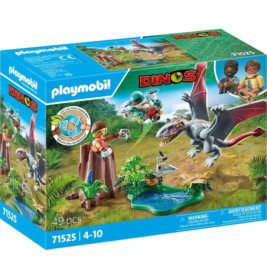 Playmobil Dino-Set mit Figuren, großem Flugsaurier und Abenteurer-Zubehör auf der Vorderseite der Verpackung.