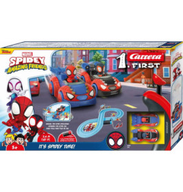 Marvel Spidey and His Amazing Friends Carrera Slotcar-Set mit Spidey-Autos und Rennstrecke in der Originalverpackung.