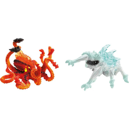 Zwei Spielfiguren: ein rotes, oktopusähnliches Monster und ein blauer Vierbeiner mit scharfen Klauen.