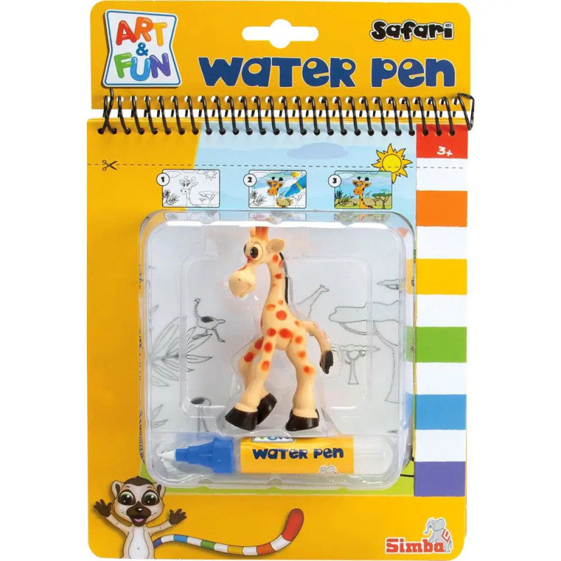 Safari-Wasserstift-Set mit Giraffenfigur und blauem Stift in farbenfroher Verpackung.