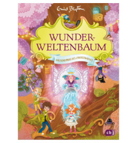 Farbiges Buchcover von Wunderweltenbaum mit Kindern, Feen und magischem Wald in rosafarbenem Ambiente.
