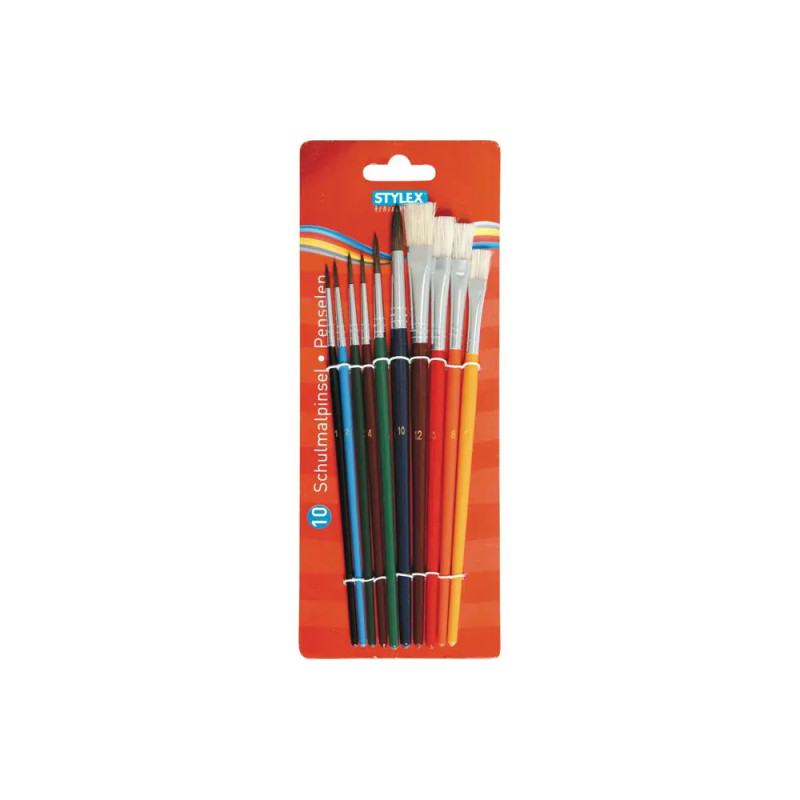 Stylex 10 Schulmalpinsel mit 6 Aquarallpinseln und 4 Borstenpinseln