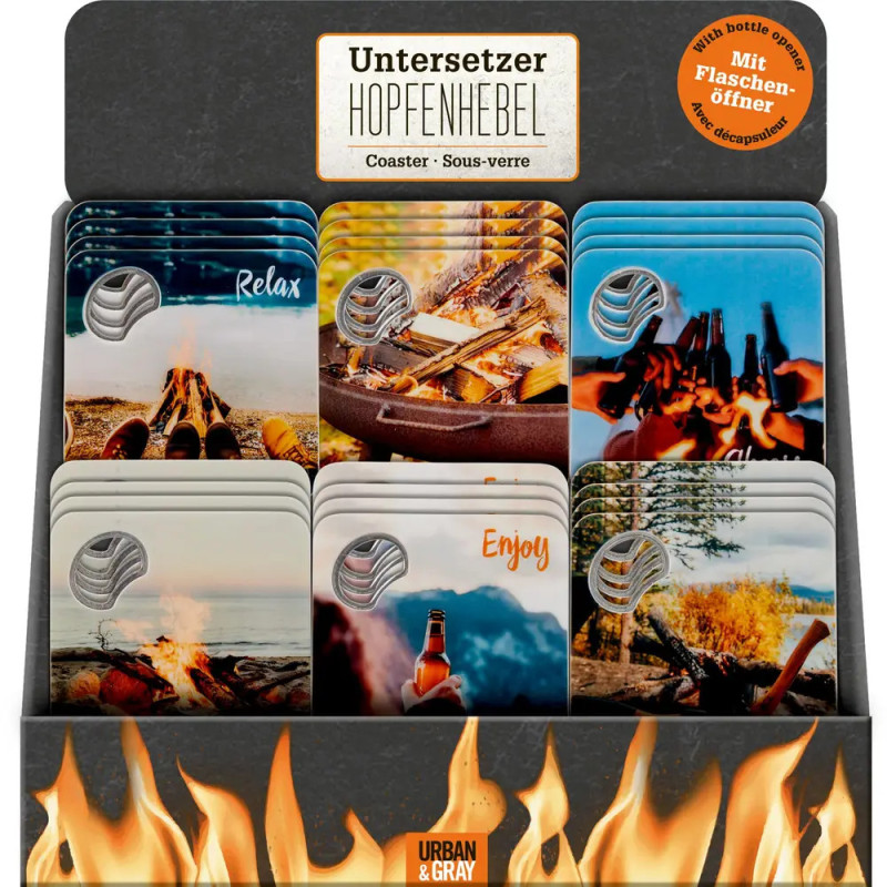 Untersetzer m.Flaschenöffner HOPFENHEBEL - Urban&Gray, sortiert (1 Stück)