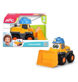 Spielzeuglader mit blauem Helm neben bunter ABC-Verpackung, geeignet ab 12 Monaten.