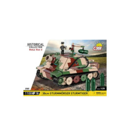 COBI-Bauset: 38cm Sturmtiger, getarnter WWII-Panzer mit Granaten in Originalverpackung.