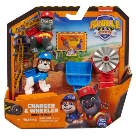 Rubble & Crew Charger Wheeler Build-It Pack mit zwei Hundefiguren, Werkzeug und Zubehör in der Verpackung. Rubble & Crew Charger Wheeler Build-It Pack mit zwei Hundefiguren, Werkzeug und Zubehör in der Verpackung.