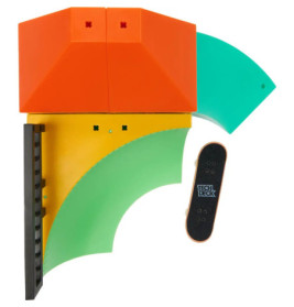 Tech Deck Fingerboard mit bunten Skatepark-Rampen aus Kunststoff in Orange, Gelb und Grün.