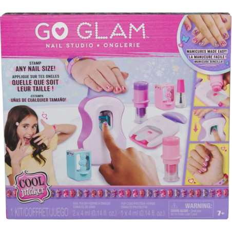Go Glam Nagelstudio-Set mit Stempelwerkzeug und verzierten Nägeln, geeignet für Kinder ab 7 Jahren.