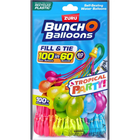 Zuru Bunch O Balloons Packung mit bunten Wasserbomben und dem Schriftzug Tropical Party.