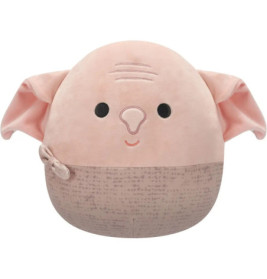 Rundes Plüschtier: rosa Babyelefant mit großen Ohren, kleinem Rüssel und lächelndem Gesicht.