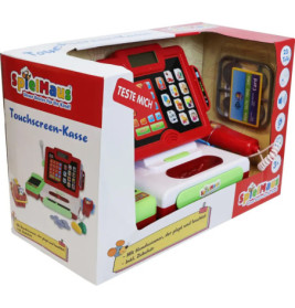 SpielMaus Kassen-Spielset mit Touchscreen und Zubehör, originalverpackt mit Markenlogo auf der Schachtel.