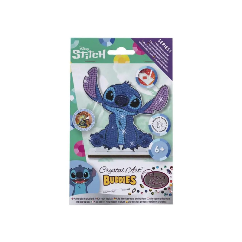 Crystal Art Buddies Set mit Disney Stitch auf der Verpackung, geeignet für Kinder ab 6 Jahren.