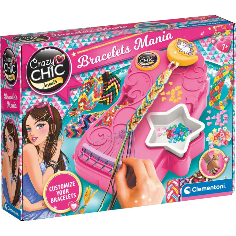 Bunte Armbänder Mania Schmuckset mit Loom, Perlen und Illustration eines Mädchens auf der Verpackung.
