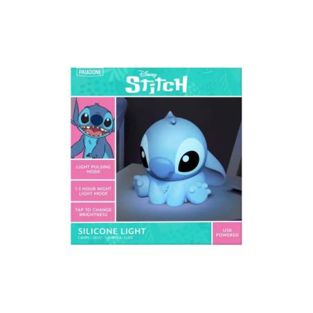 Disney Stitch Silikon-Nachtlicht in Verpackung, USB-betrieben, mit Puls- und Helligkeitsfunktion.