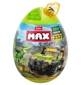 Ei-förmige Verpackung mit Dino-Jeep, Dinosaurier und 252 Teilen, ZURU MAX Dino Adventure Bauset.
