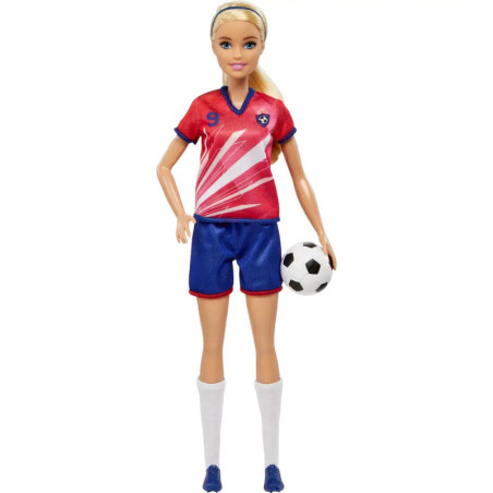 Barbie Fußballspielerin-Puppe, blond, Trikot mit der Nummer 9, Fußball, Stollenschuhe, Stutzen, für