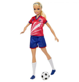 Barbie Fußballspielerin-Puppe, blond, Trikot mit der Nummer 9, Fußball, Stollenschuhe, Stutzen, für