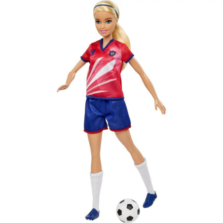 Barbie Fußballspielerin-Puppe, blond, Trikot mit der Nummer 9, Fußball, Stollenschuhe, Stutzen, für
