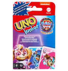 UNO Junior PAW Patrol Mighty Movie Kartenspiel mit PAW Patrol Figuren auf bunter Verpackung.