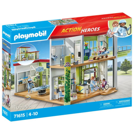 Playmobil Krankenhaus-Set mit zweistöckiger Szene, Figuren und medizinischem Zubehör, 165 Teile.
