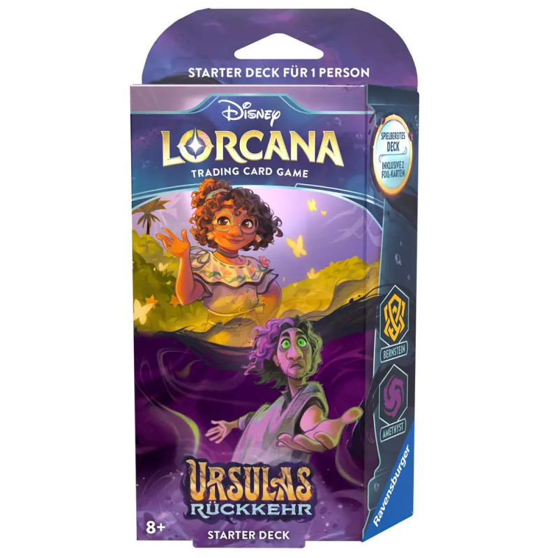 Disney Lorcana Ursulas Rückkehr Starterdeck-Box mit zwei illustrierten Charakteren. Disney Lorcana Ursulas Rückkehr Starterdeck-Box mit zwei illustrierten Charakteren.