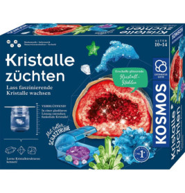 Kristalle züchten Set mit bunten Kristallen und Schatztruhe abgebildet. Für das Züchten von Kristallen geeignet.