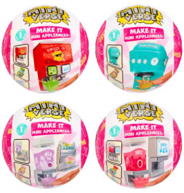 Vier Mini Verse Make It Mini Appliances Kugeln, jeweils mit einer anderen Miniatur-Küchenmaschine.