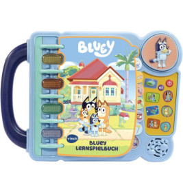 Interaktives Bluey-Lernbuch mit bunten Tasten, Griff und Bluey-Familie auf dem Cover.