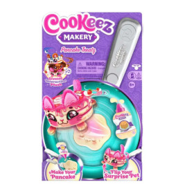 CoolKeez Makery Pancake Treats Spielzeugverpackung mit Plüsch-Pfannkuchen-Katze und interaktivem Zubehör.