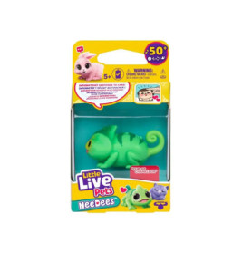 Little Live Pets NeeDees Chamäleon-Spielzeug in Grün in gelb-lila Verpackung, geeignet ab 5 Jahren.