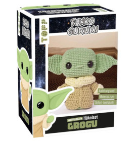 Box eines Funko Pop! Häkelsets mit Grogu, deutschem Text und Bild der fertigen Figur.