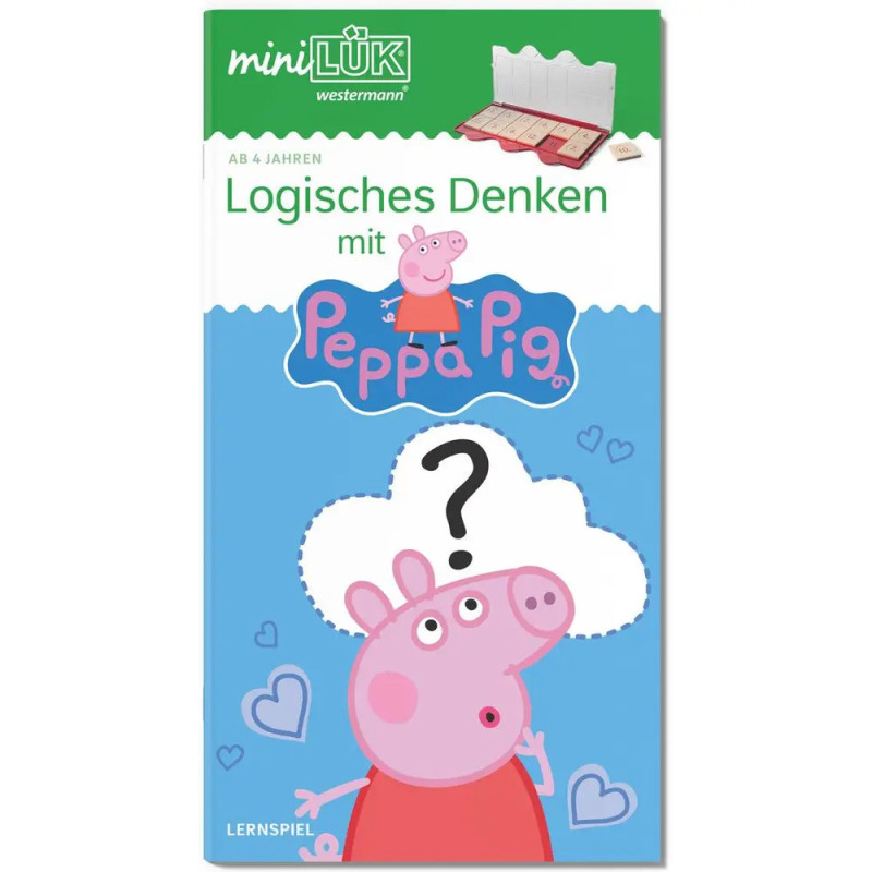 Peppa Pig Logikspiel-Buch mit Denkblase und Fragezeichen auf dem Cover.