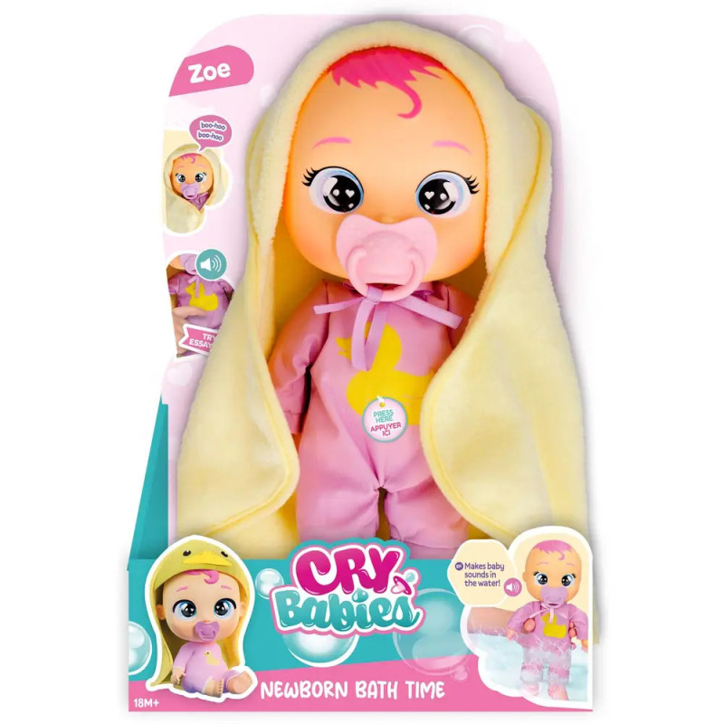 Cry Babies Newborn Bath Time Puppe Zoe in pinkem Schlafanzug mit gelbem Kapuzenhandtuch, originalverpackt. Cry Babies Newborn Bath Time Puppe Zoe in pinkem Schlafanzug mit gelbem Kapuzenhandtuch, originalverpackt.